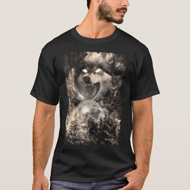 Howling Wolf Moon Forest Animal Mountains T-Shirt (Vorderseite)