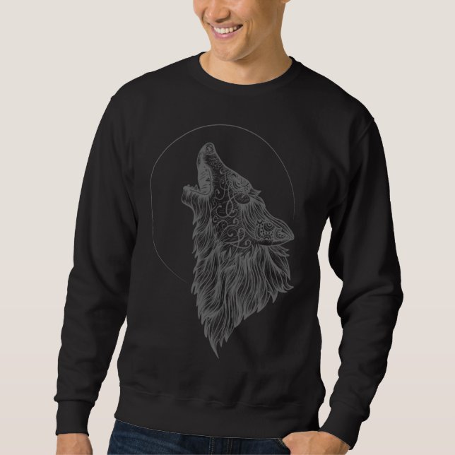 Howling Wolf Moon Mandala Occult Wolf Sweatshirt (Vorderseite)