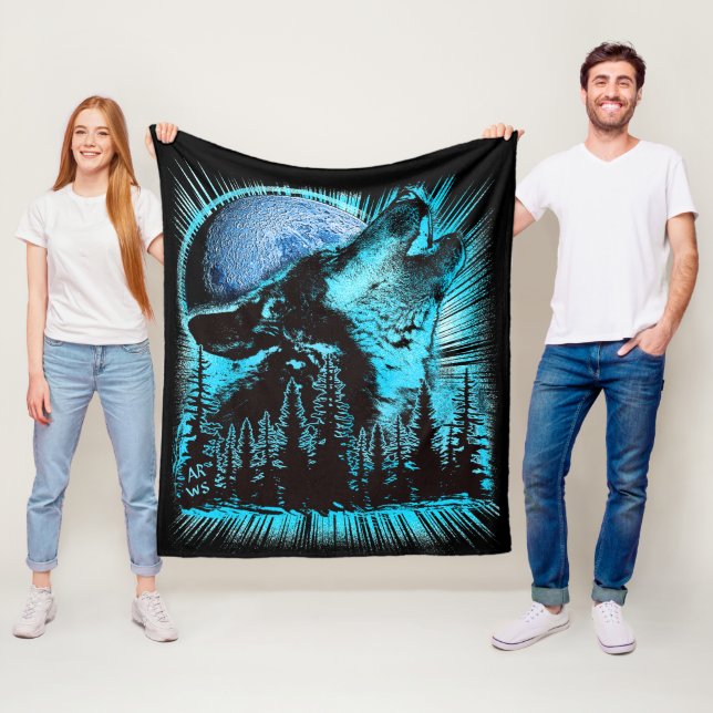Howling Wolf Moon Pine Forest Art Fleecedecke (Beispiel)