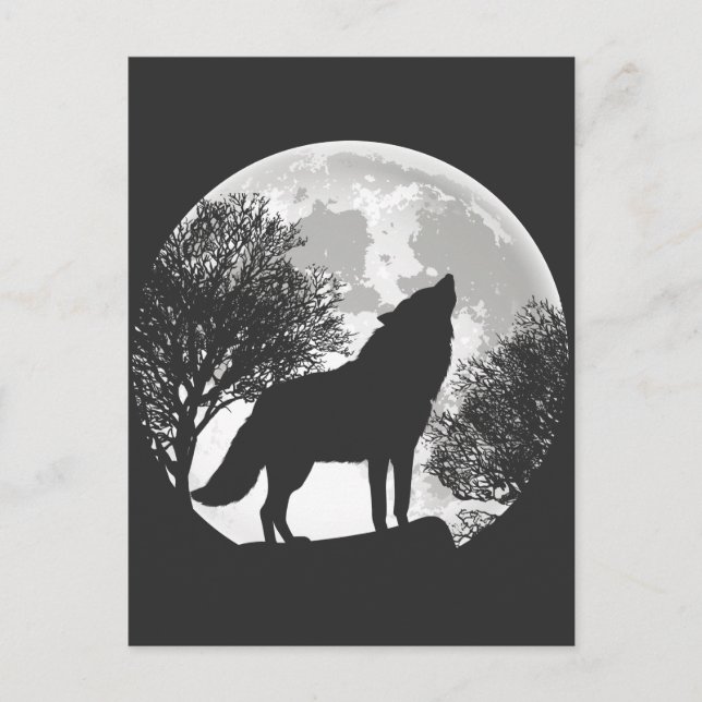 Howling Wolf Moon Silhouette Illustration Postkarte (Vorderseite)