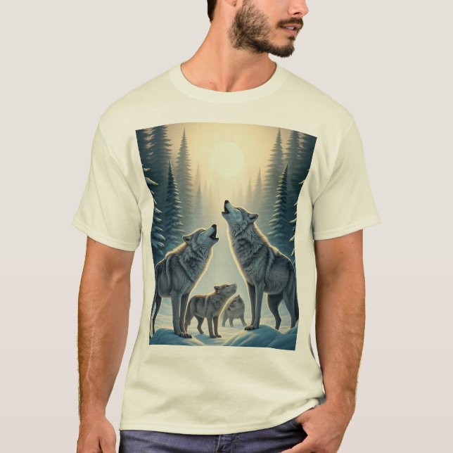 "Howling Wolf Pack unter dem Mond" T-Shirt (Vorderseite)