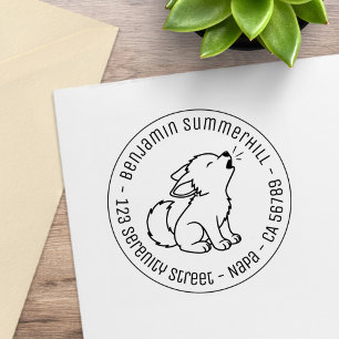 Howling Wolf Pup Round Address Gummistempel