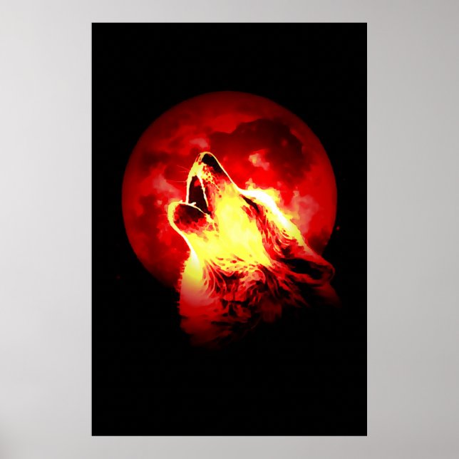 Howling Wolf & Red Moon Poster (Vorne)