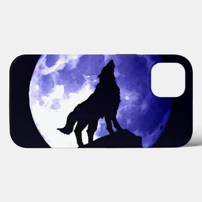 Howling Wolf Silhouette & Fullmoon Blue Night Case-Mate iPhone Hülle (Rückseite (Horizontal))