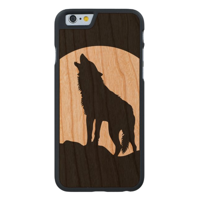 Howling Wolf Silhouette Holz iPhone 6 Fall Carved Wood iPhone Hülle (Rückseite)