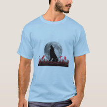 Howling Wolf Silhouette with Full Moon Graphic T-S