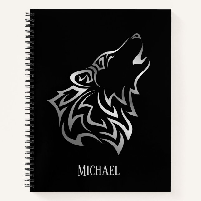 Howling Wolf Silver Black Monogram Notizbuch (Vorderseite)