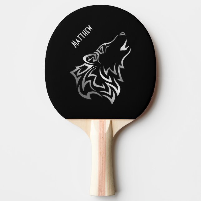 Howling Wolf Silver Black Monogram Ping Pong Paddl Tischtennis Schläger (Vorderseite)