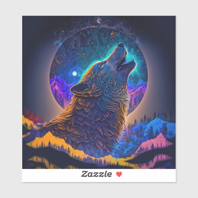 Howling Wolf Surreal Fantasy Aufkleber (Blatt)