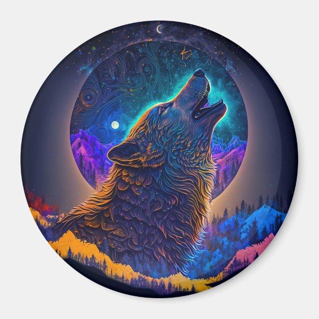 Howling Wolf Surreal Fantasy Magnet (Vorne)
