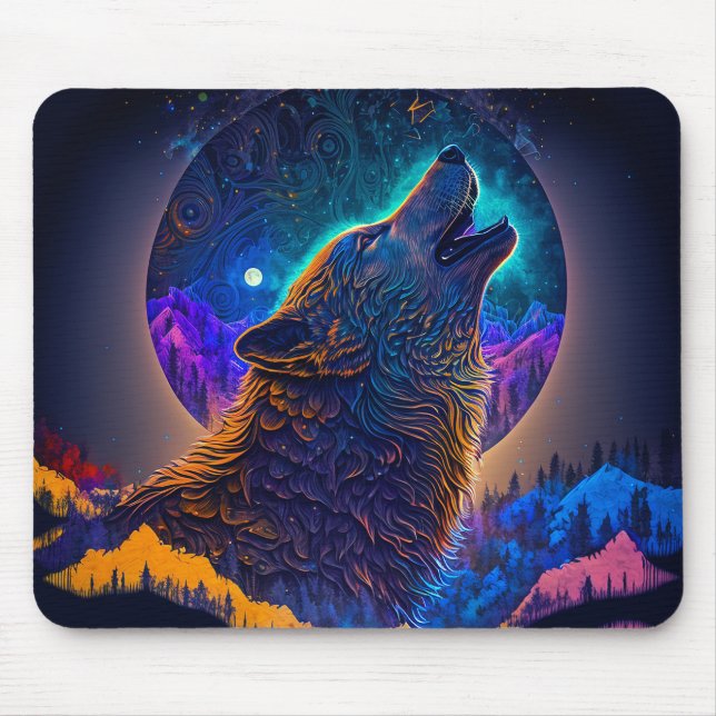 Howling Wolf Surreal Fantasy Mousepad (Vorne)
