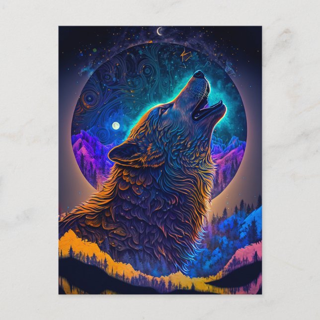Howling Wolf Surreal Fantasy Postkarte (Vorderseite)