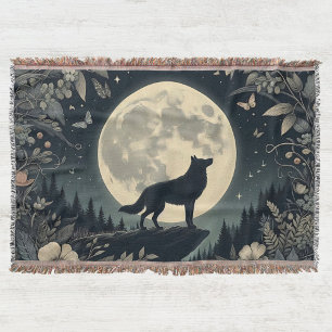 Howling Wolf Tassel Throw Blanket Decke