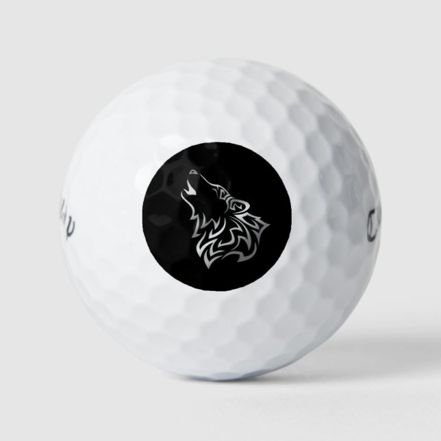 Howling Wolf Tribal Black und Silver Golfball (Vorderseite)