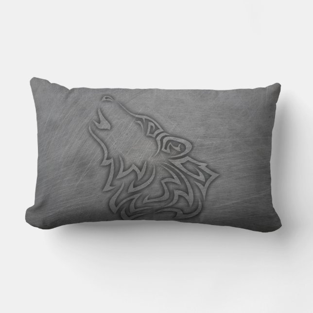 Howling Wolf Tribal Steel Kissen Für Draußen (Vorderseite)