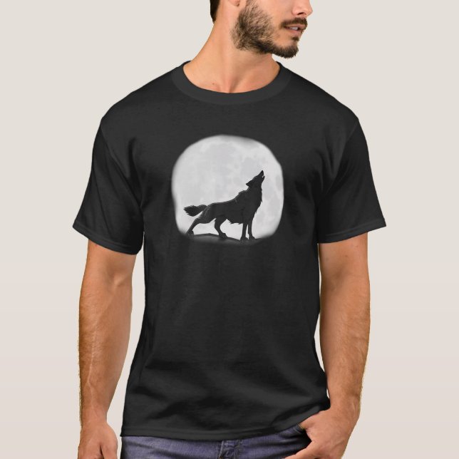 Howling Wolf und Big Moon Cool T-Shirt (Vorderseite)