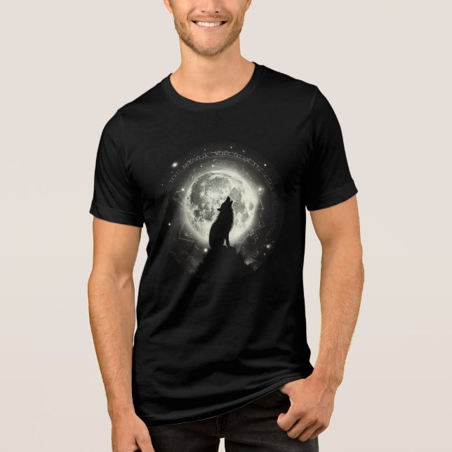 Howling Wolf Under Cosmic Moon Tri-Blend Shirt (Vorderseite)