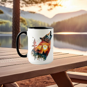 Howling Wolf verdoppeln Sonnenuntergang Tasse