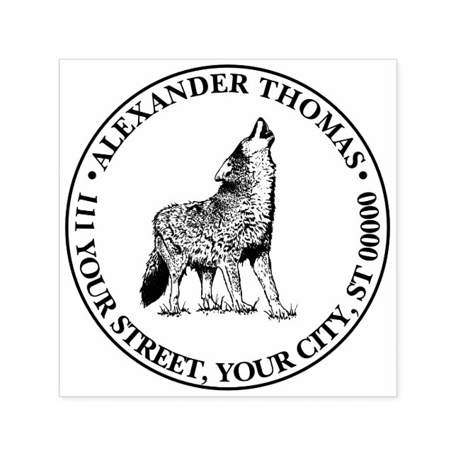 Howling Wolf Vintag Zeichnend Name Rücksendeadress Permastempel (Design)