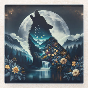 Howling Wolf   Vollmond Ai Art Glasuntersetzer