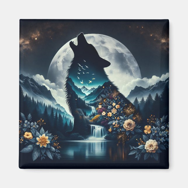Howling Wolf | Vollmond Ai Art Magnet (Vorne)