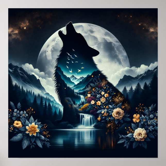 Howling Wolf | Vollmond Ai Art Poster (Vorne)