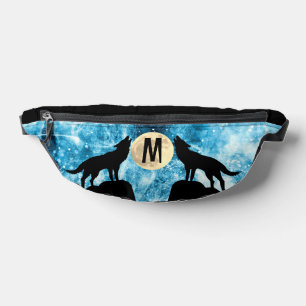 Howling Wolf Vollmond blau schwarz Custom Monogram Bauchtasche