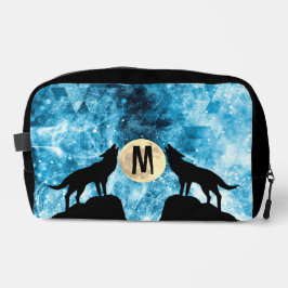 Howling Wolf Vollmond blau schwarz Custom Monogram Waschbeutel