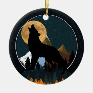 Howling Wolf Vollmond Keramik Ornament