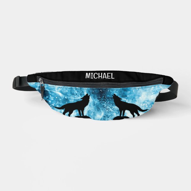 Howling Wolf Winter schneeblauer Individuelle Name Bauchtasche (Vorderseite)