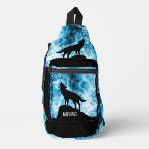 Howling Wolf Winter schneeblauer Individuelle Name Crossbody Bag