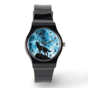 Howling Wolf Winter schneeblauer Rauch Abstrakt Armbanduhr