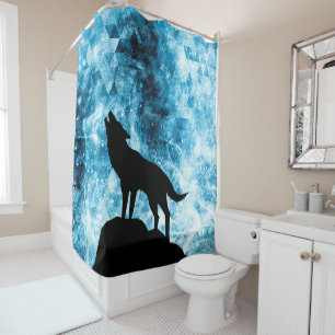 Howling Wolf Winter schneeblauer Rauch Abstrakt Duschvorhang