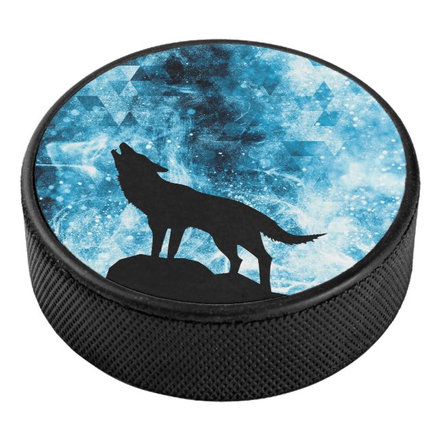 Howling Wolf Winter schneeblauer Rauch Abstrakt Eishockey Puck (3/4)