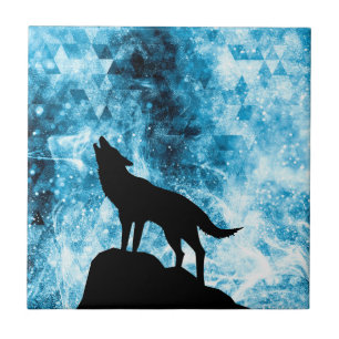 Howling Wolf Winter schneeblauer Rauch Abstrakt Fliese