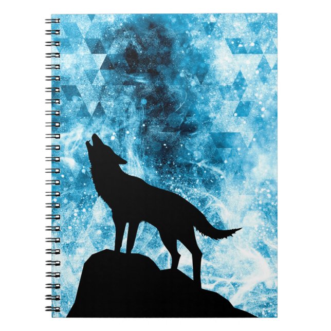 Howling Wolf Winter schneeblauer Rauch Abstrakt Notizblock (Vorderseite)