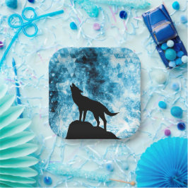 Howling Wolf Winter schneeblauer Rauch Abstrakt Pappteller