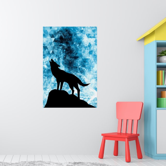 Howling Wolf Winter schneeblauer Rauch Abstrakt Poster (Kinderzimmer 1)