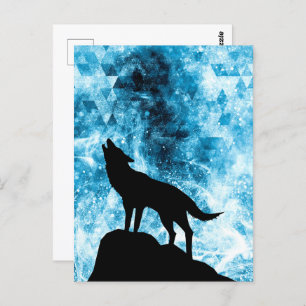 Howling Wolf Winter schneeblauer Rauch Abstrakt Postkarte