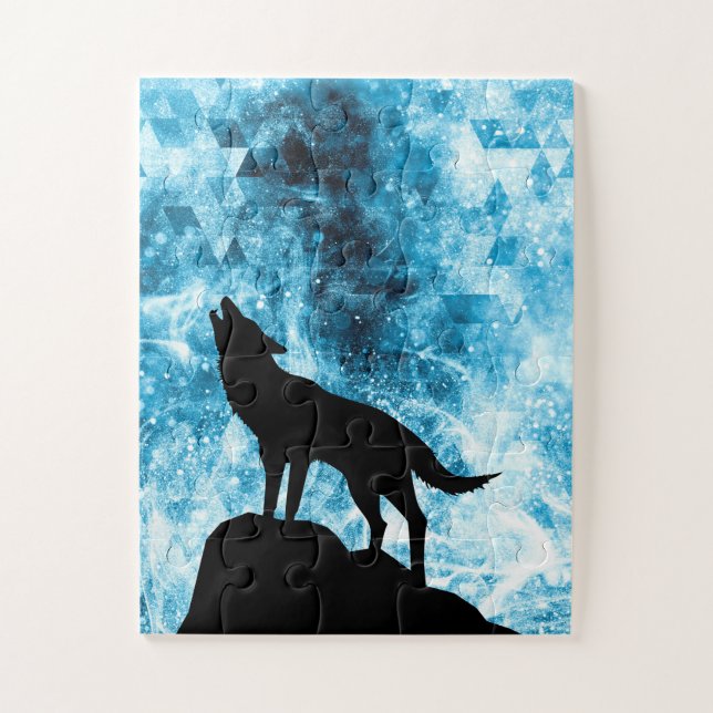 Howling Wolf Winter schneeblauer Rauch Abstrakt Puzzle (Vertikal)