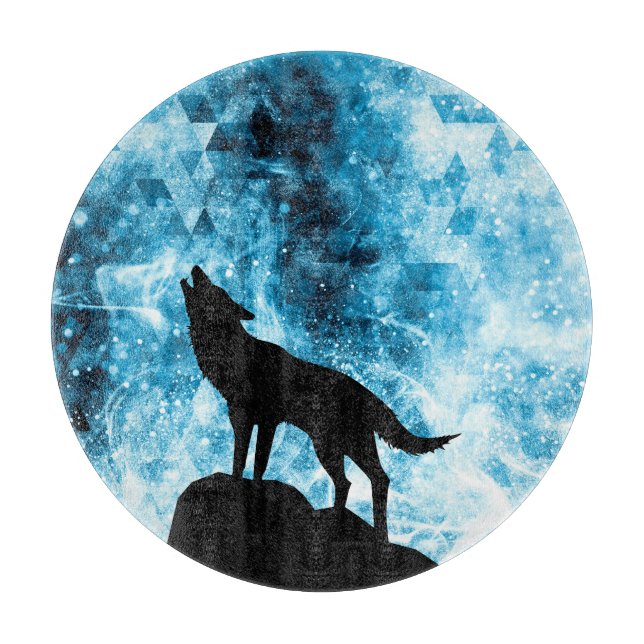 Howling Wolf Winter schneeblauer Rauch Abstrakt Schneidebrett (Vorderseite)