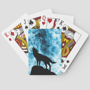 Howling Wolf Winter schneeblauer Rauch Abstrakt Spielkarten
