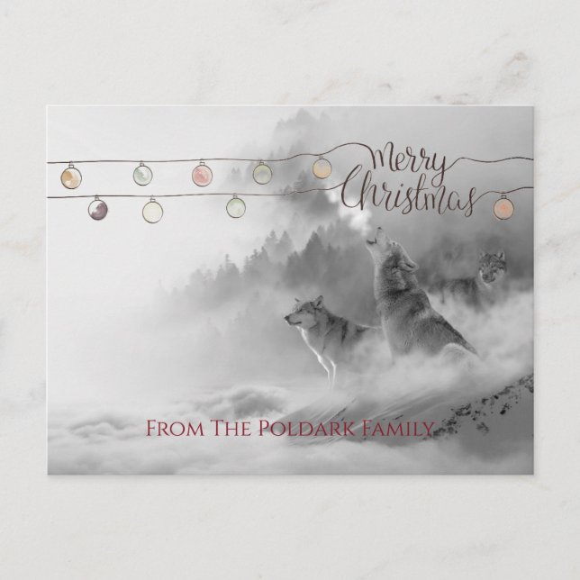 Howling wolves In Winter Snow Merry Christmas Feiertagspostkarte (Vorderseite)