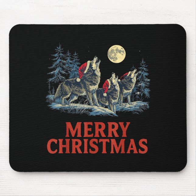 Howling Wolves Merry Christmas Holiday Design  Mousepad (Vorne)