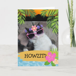 Howzit? Hawaiian Themed Chill Cat Pink Shades Karte