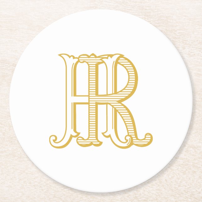 HR Monogramm- oder RH-Monogramm-Untersetzer Runder Pappuntersetzer (Vorderseite)
