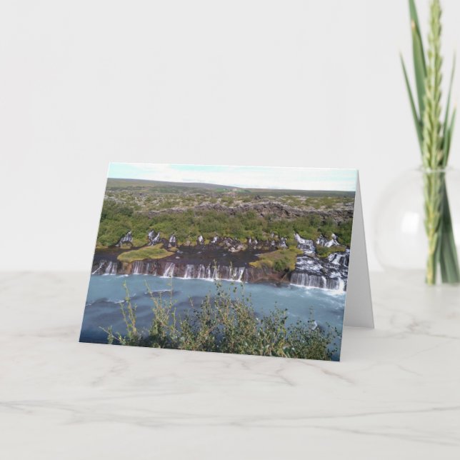 Hraunfossar Wasserfall in Island Grußkarte Karte (Vorderseite)