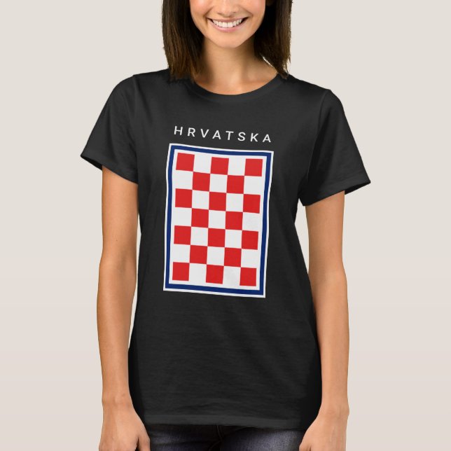 Hrvatska Checker Blue Border T-Shirt (Vorderseite)