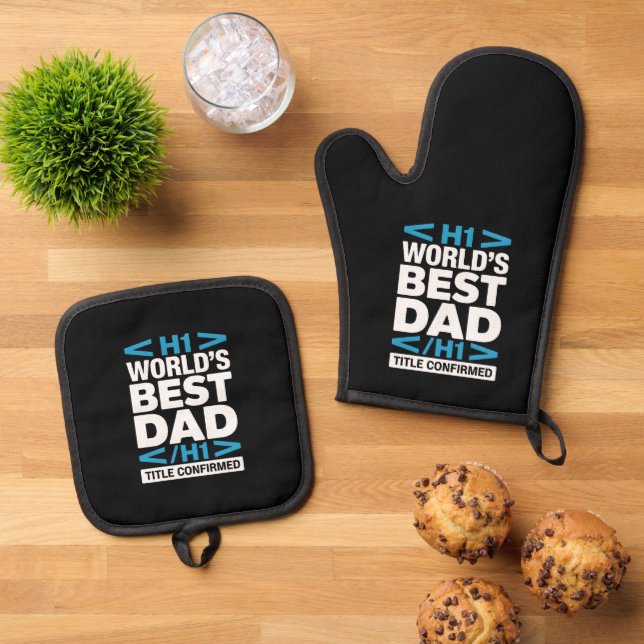 HTML H1 World's Best Dad Code Kitchen Ofenhandschuh & Topflappen-Set (Oben Unten)