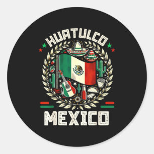 Huatulco Andenken Mexiko-Flagge Cinco de Mayo Runder Aufkleber